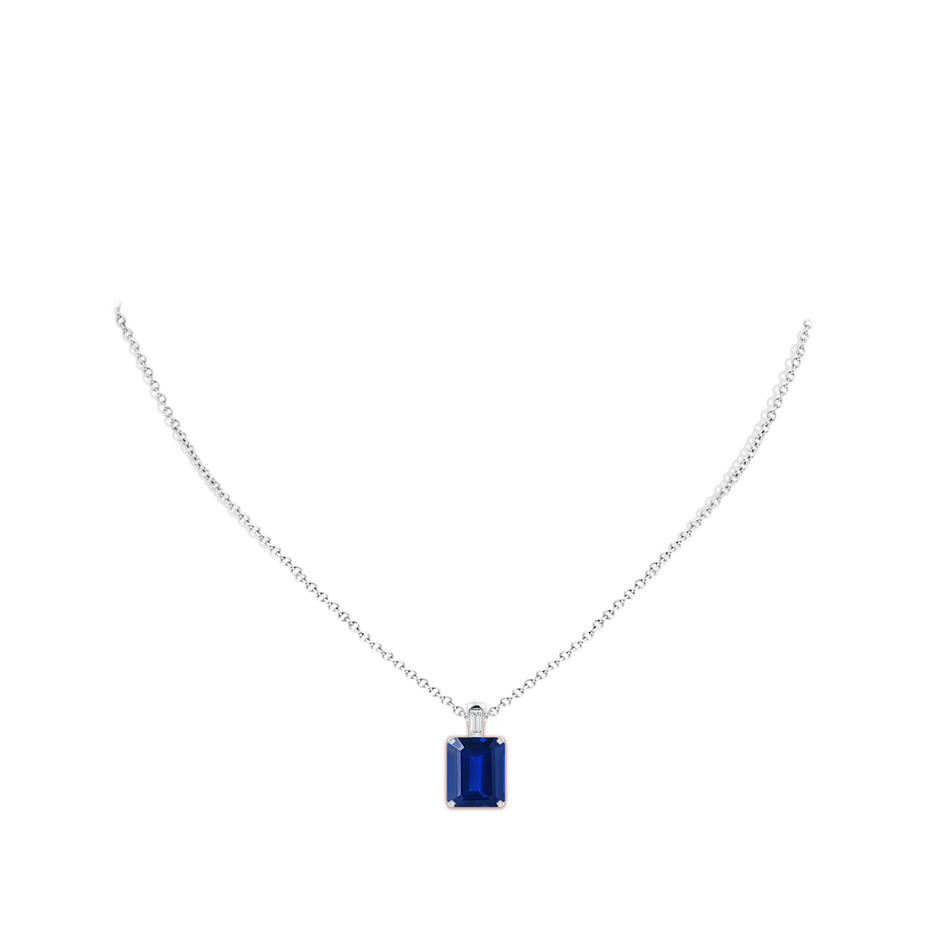12x10mm Lab-Grown Emerald-Cut Blue Sapphire Pendant with Baguette Diamond in P950 Platinum pen