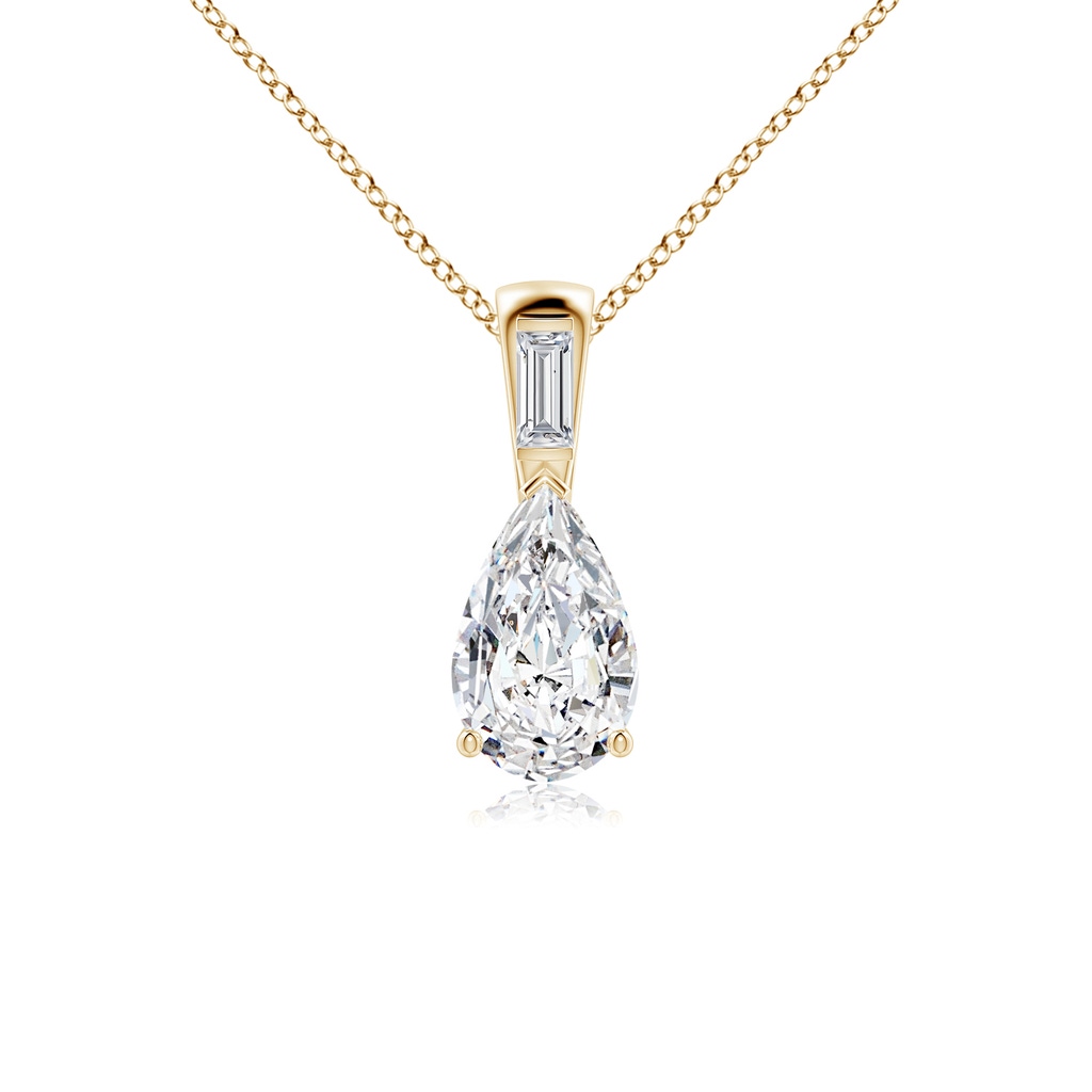 10x6.5mm HSI2 Pear Diamond Pendant with Baguette Accent in Yellow Gold