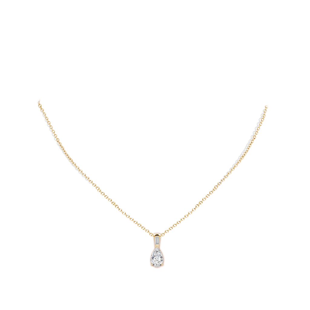 10x6.5mm HSI2 Pear Diamond Pendant with Baguette Accent in Yellow Gold pen