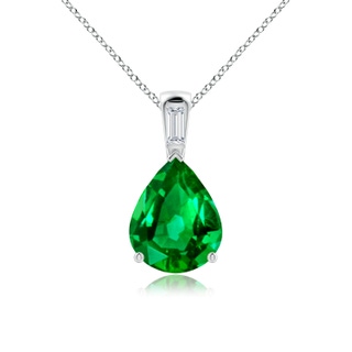 12x10mm AAAA Pear Emerald Pendant with Baguette Diamond in P950 Platinum