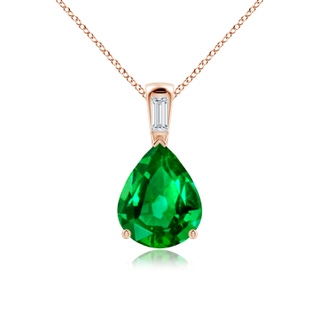 12x10mm AAAA Pear Emerald Pendant with Baguette Diamond in Rose Gold