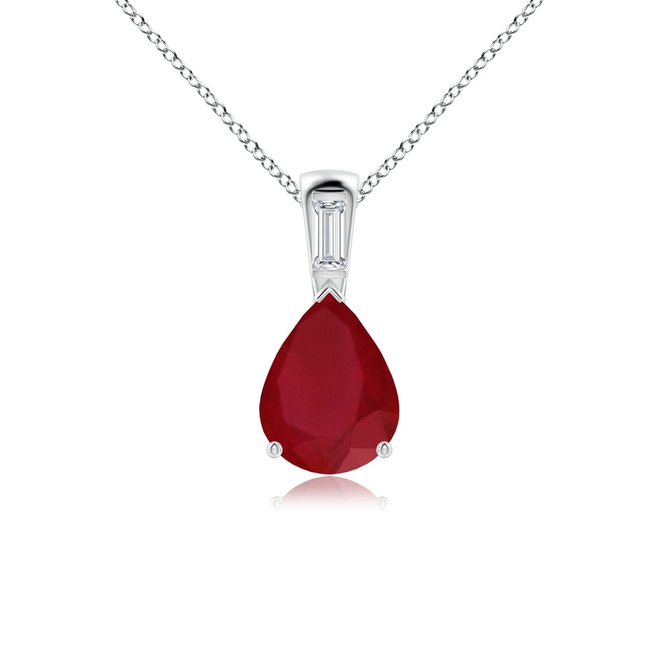 10x8mm AA Pear Ruby Pendant with Baguette Diamond in White Gold 