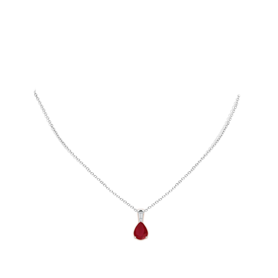 10x8mm AA Pear Ruby Pendant with Baguette Diamond in White Gold pen