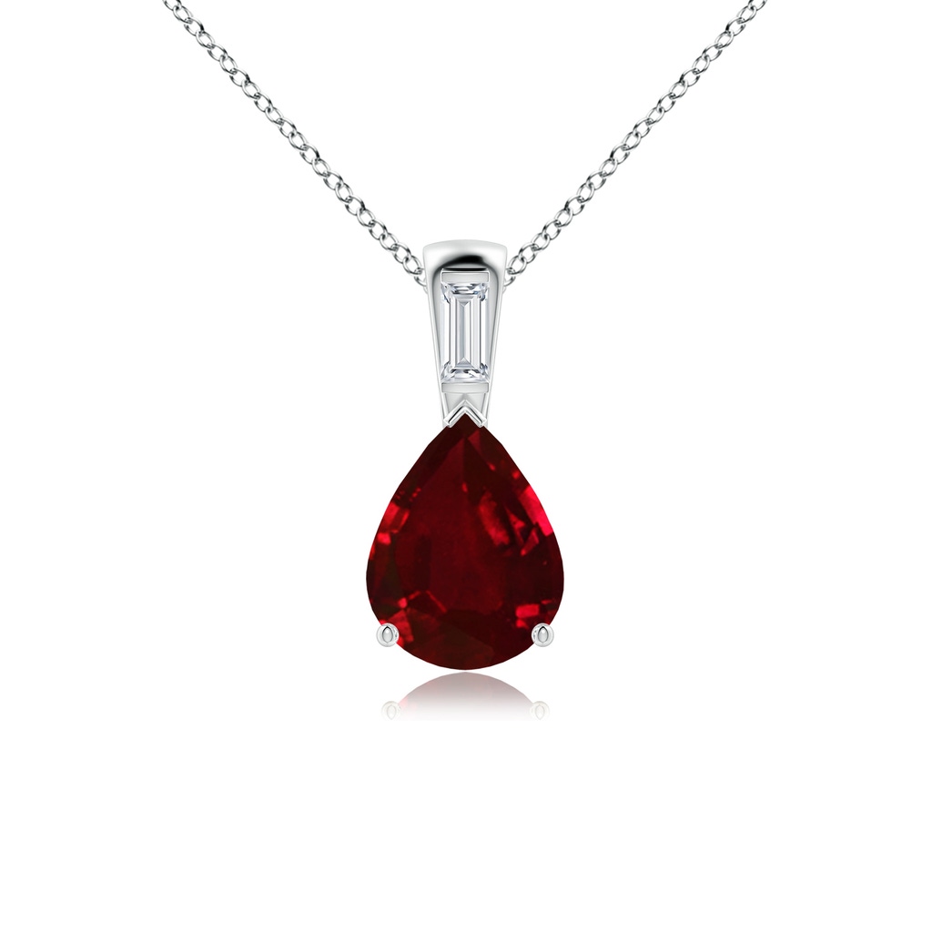 10x8mm AAAA Pear Ruby Pendant with Baguette Diamond in P950 Platinum
