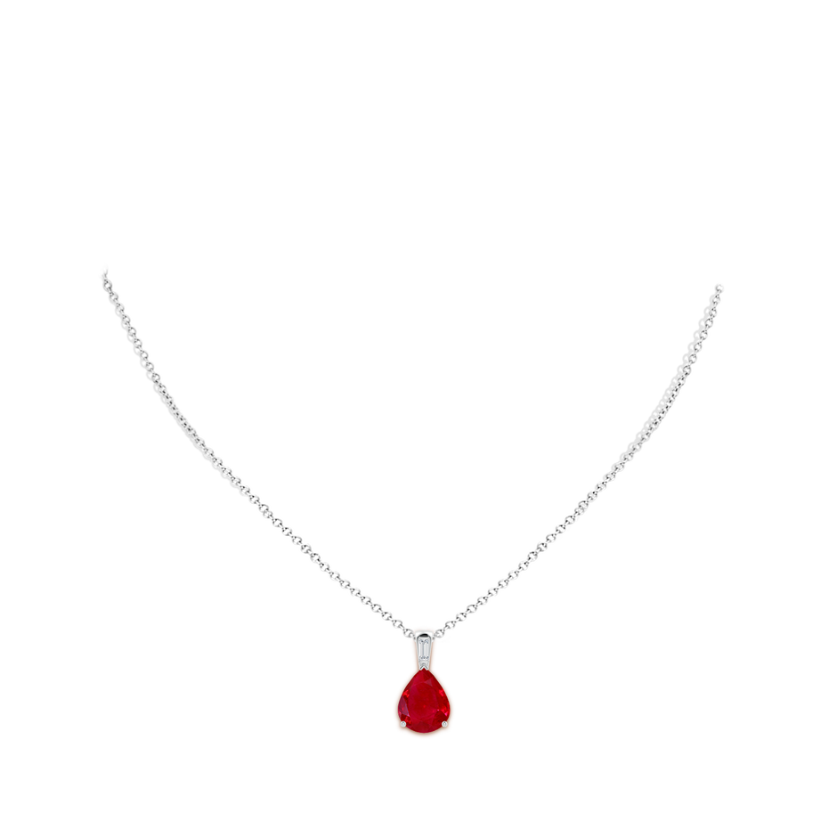 12x10mm AAA Pear Ruby Pendant with Baguette Diamond in White Gold pen