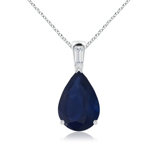 14x10mm A Pear Blue Sapphire Pendant with Baguette Diamond in P950 Platinum