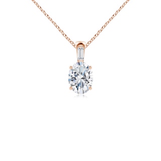 7.7x5.7mm GVS2 Oval Diamond Pendant with Baguette Accent in Rose Gold