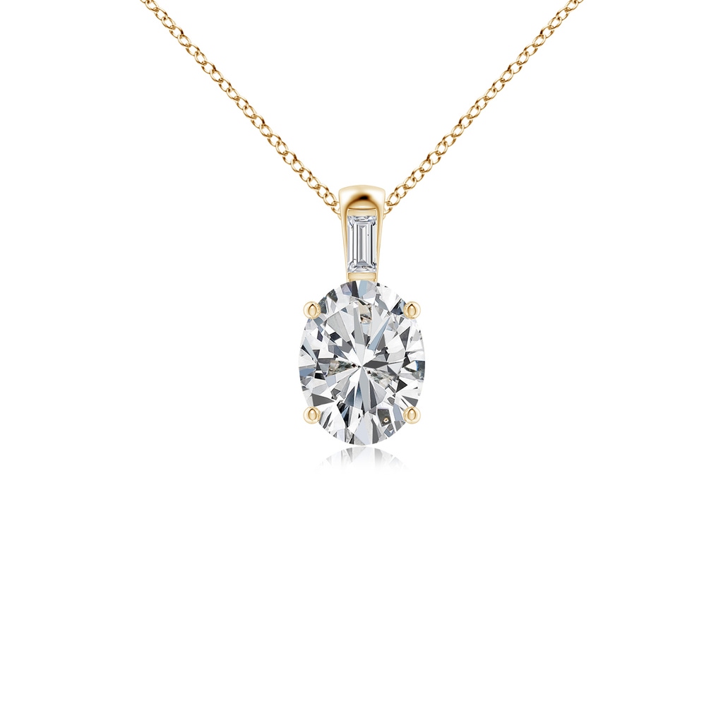 8.5x6.5mm HSI2 Oval Diamond Pendant with Baguette Accent in Yellow Gold