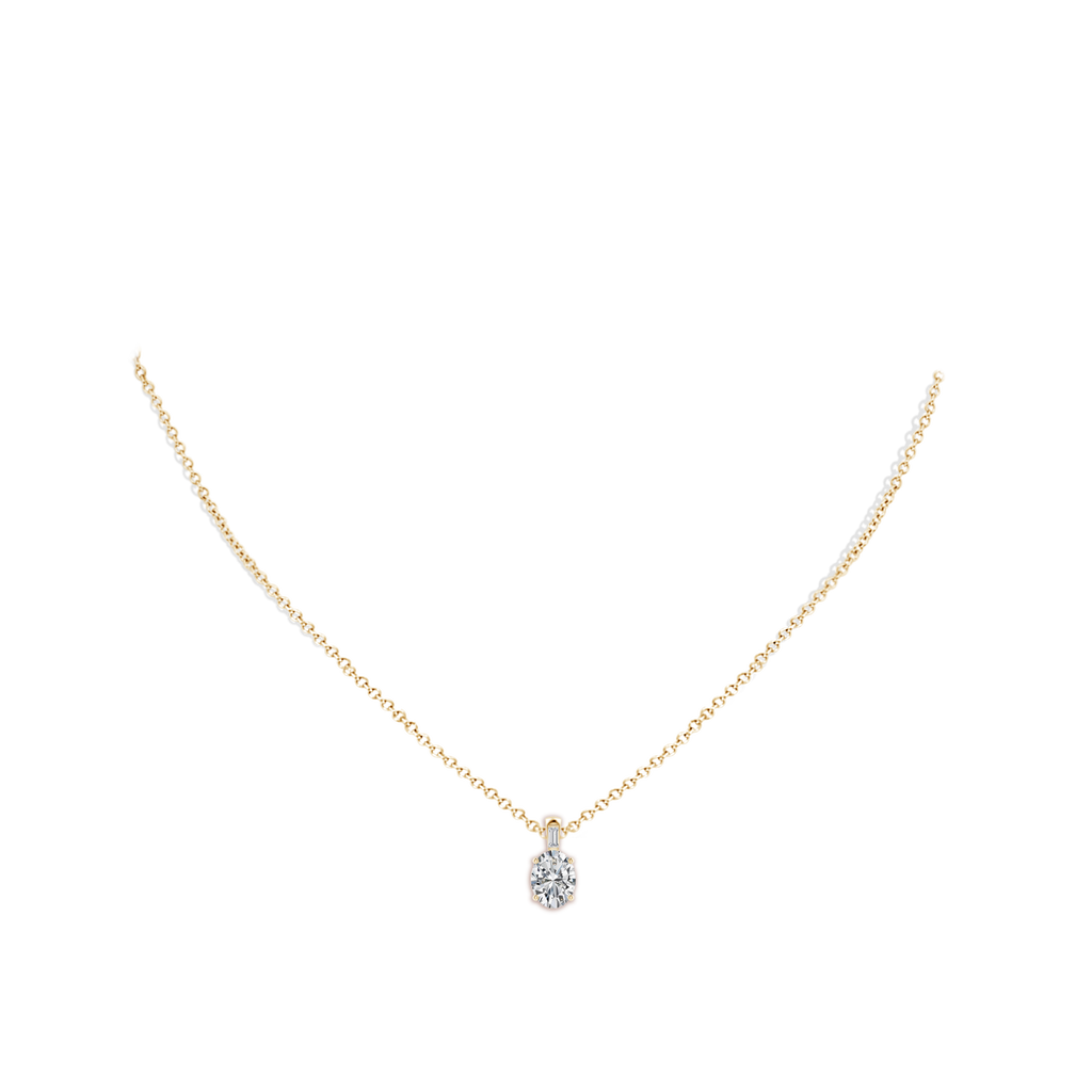 8.5x6.5mm HSI2 Oval Diamond Pendant with Baguette Accent in Yellow Gold pen