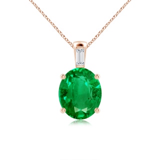 12x10mm AAA Oval Emerald Pendant with Baguette Diamond in Rose Gold