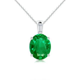 12x10mm AAA Oval Emerald Pendant with Baguette Diamond in White Gold