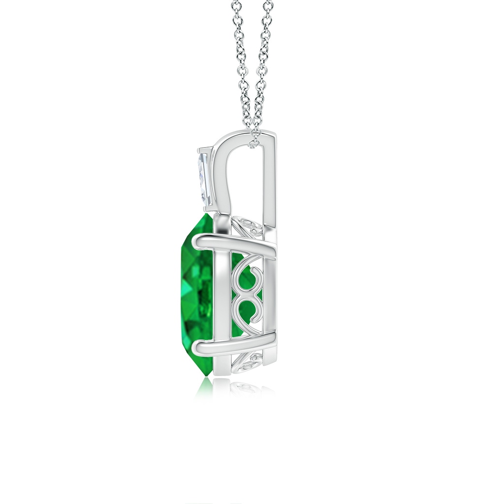 12x10mm AAA Oval Emerald Pendant with Baguette Diamond in White Gold Side 199
