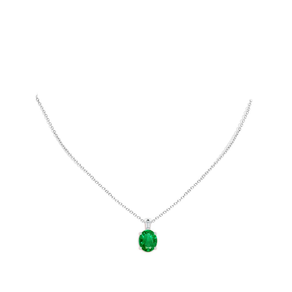 12x10mm AAA Oval Emerald Pendant with Baguette Diamond in White Gold pen