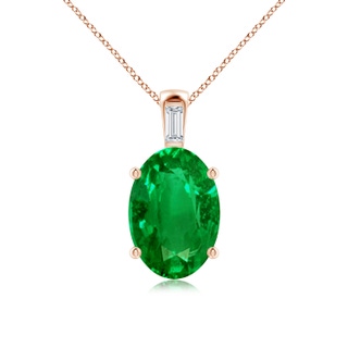 14x10mm AAAA Oval Emerald Pendant with Baguette Diamond in Rose Gold