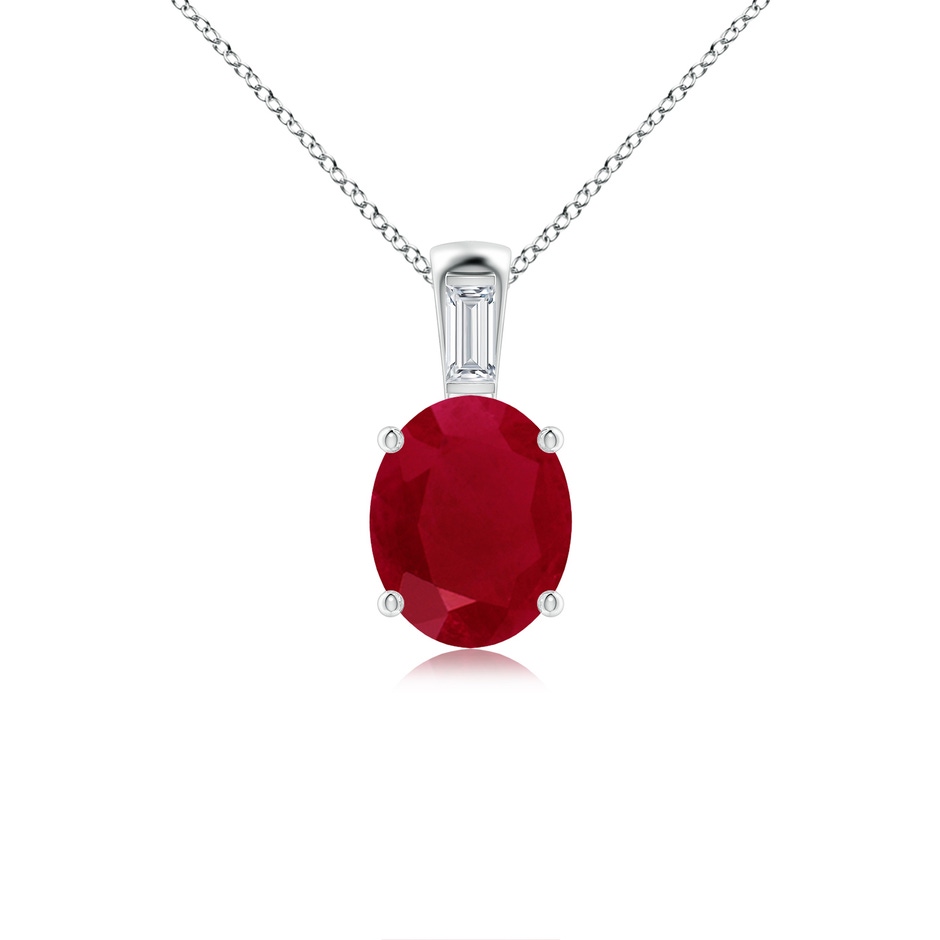 10x8mm AA Oval Ruby Pendant with Baguette Diamond in White Gold 