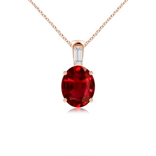 10x8mm AAAA Oval Ruby Pendant with Baguette Diamond in Rose Gold