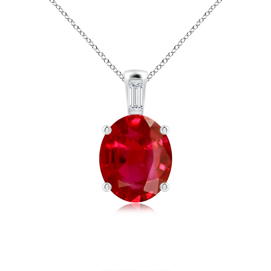 12x10mm AAA Oval Ruby Pendant with Baguette Diamond in White Gold 