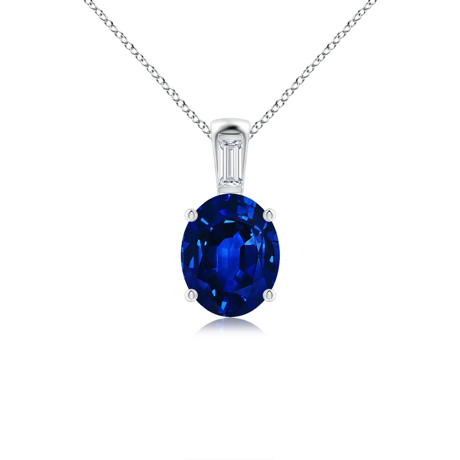 10x8mm Lab-Grown Oval Blue Sapphire Pendant with Baguette Diamond in P950 Platinum 