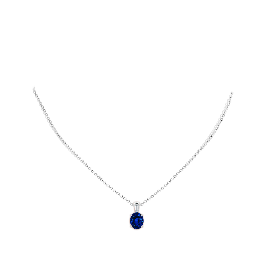 10x8mm Lab-Grown Oval Blue Sapphire Pendant with Baguette Diamond in P950 Platinum pen