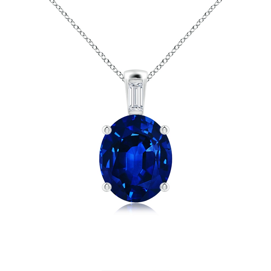 12x10mm Lab-Grown Oval Blue Sapphire Pendant with Baguette Diamond in P950 Platinum 