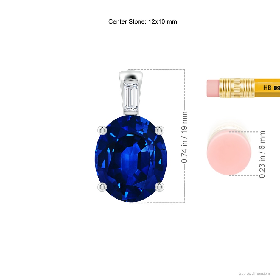 12x10mm Lab-Grown Oval Blue Sapphire Pendant with Baguette Diamond in P950 Platinum ruler