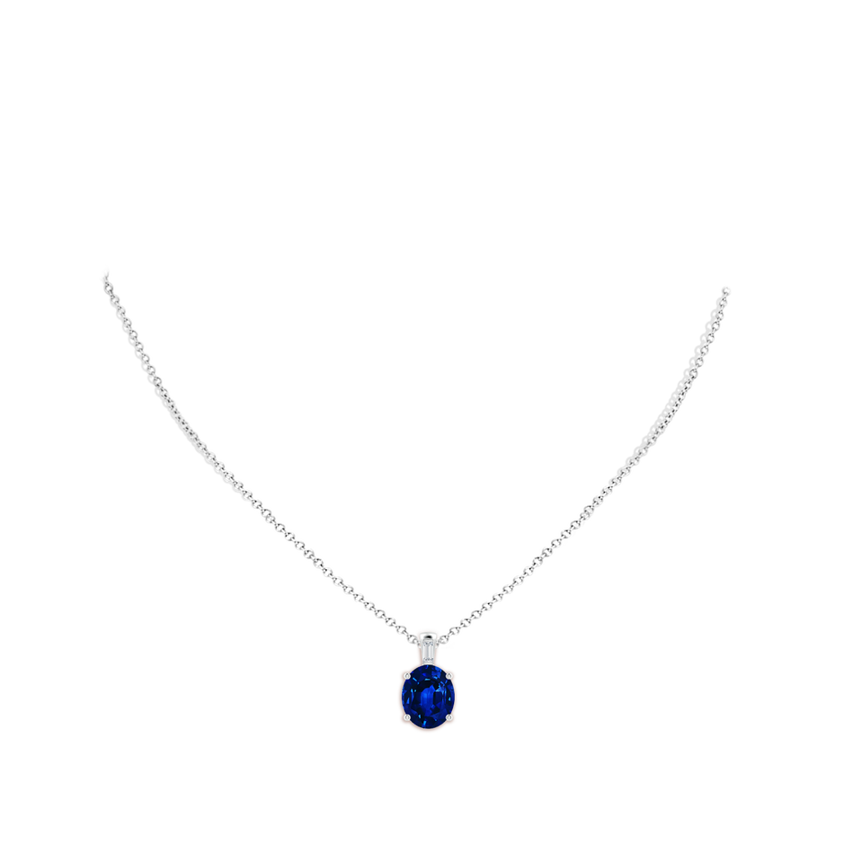 12x10mm Lab-Grown Oval Blue Sapphire Pendant with Baguette Diamond in P950 Platinum pen