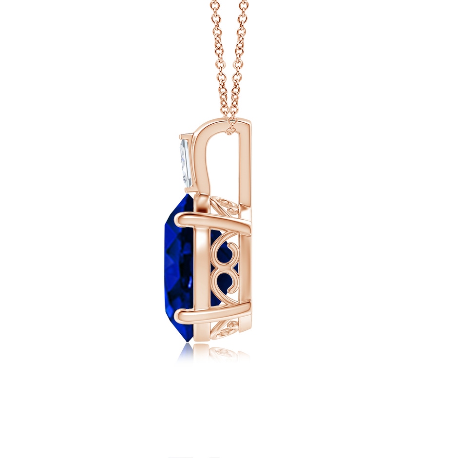 12x10mm Lab-Grown Oval Blue Sapphire Pendant with Baguette Diamond in Rose Gold side 199