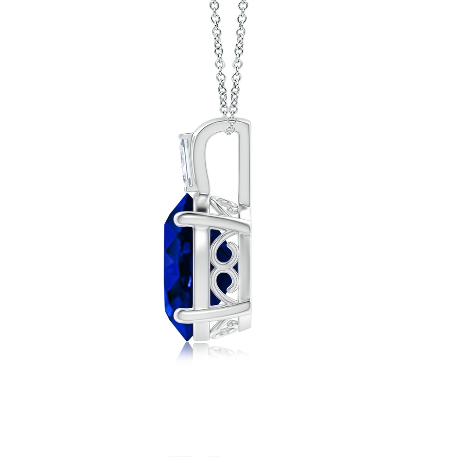 12x10mm Lab-Grown Oval Blue Sapphire Pendant with Baguette Diamond in White Gold side 199