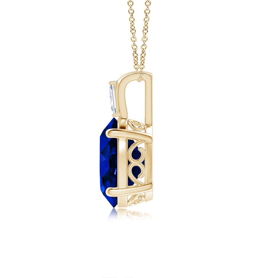 12x10mm Lab-Grown Oval Blue Sapphire Pendant with Baguette Diamond in Yellow Gold side 199