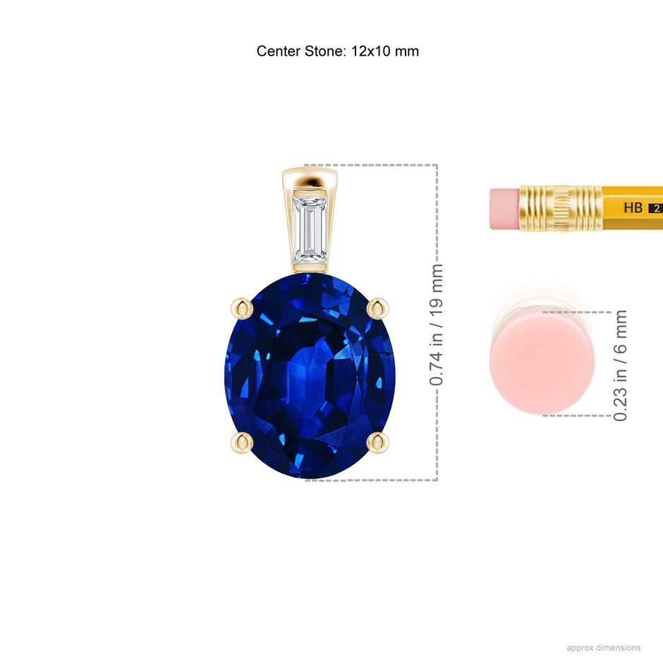 12x10mm Lab-Grown Oval Blue Sapphire Pendant with Baguette Diamond in Yellow Gold ruler