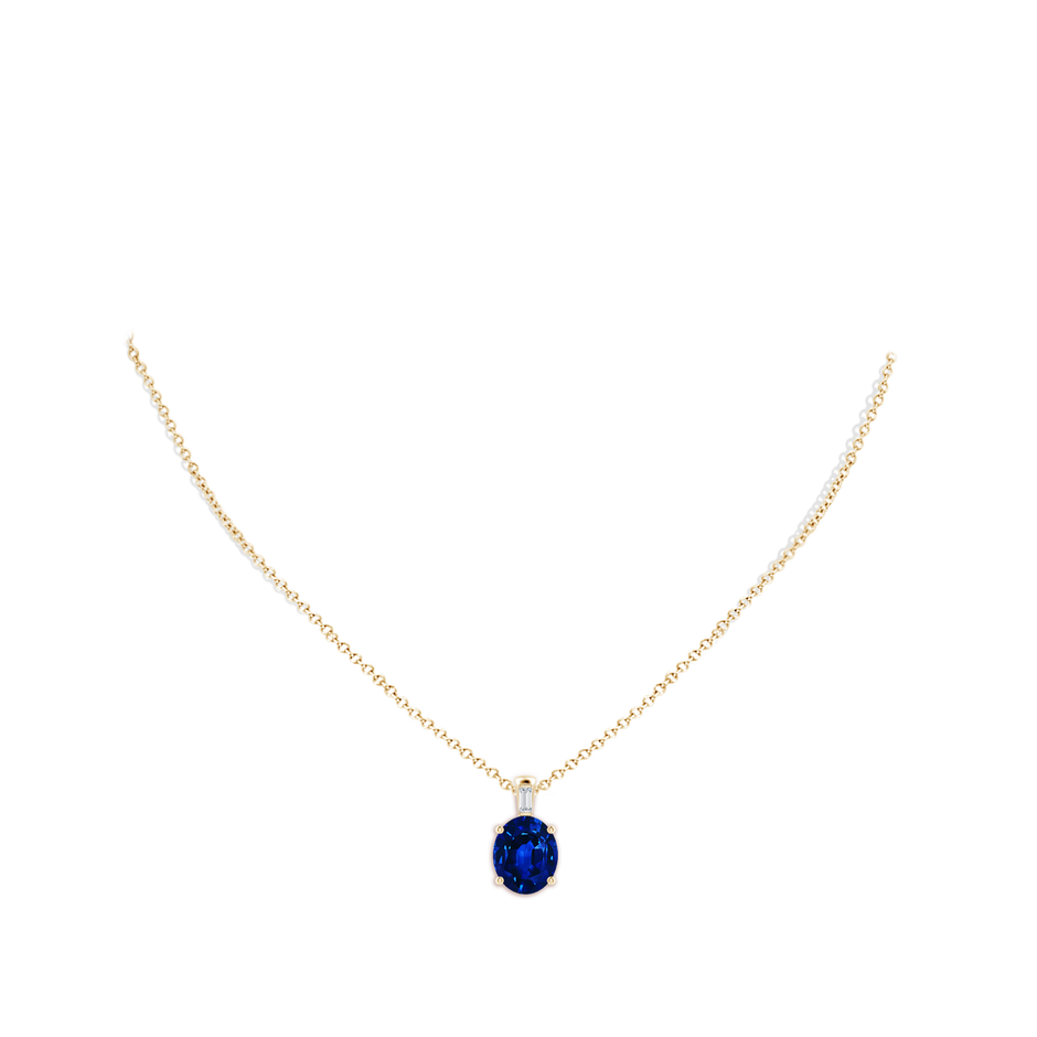 12x10mm Lab-Grown Oval Blue Sapphire Pendant with Baguette Diamond in Yellow Gold pen