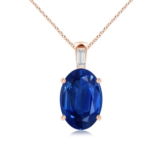 14x10mm AAA Oval Blue Sapphire Pendant with Baguette Diamond in Rose Gold