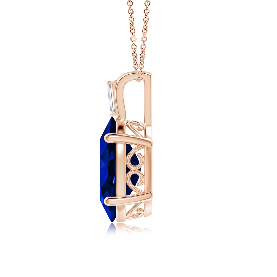 14x10mm Lab-Grown Oval Blue Sapphire Pendant with Baguette Diamond in Rose Gold side 199