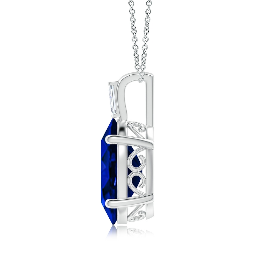 14x10mm Lab-Grown Oval Blue Sapphire Pendant with Baguette Diamond in White Gold side 199