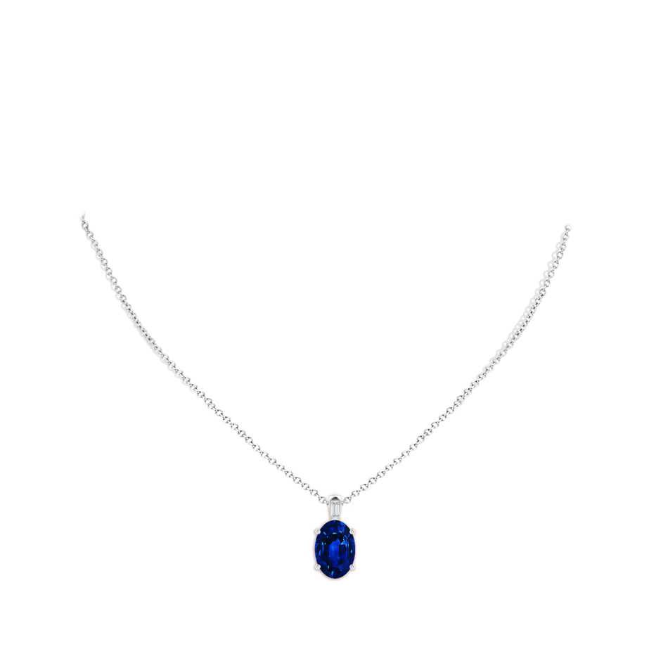 14x10mm Lab-Grown Oval Blue Sapphire Pendant with Baguette Diamond in White Gold pen