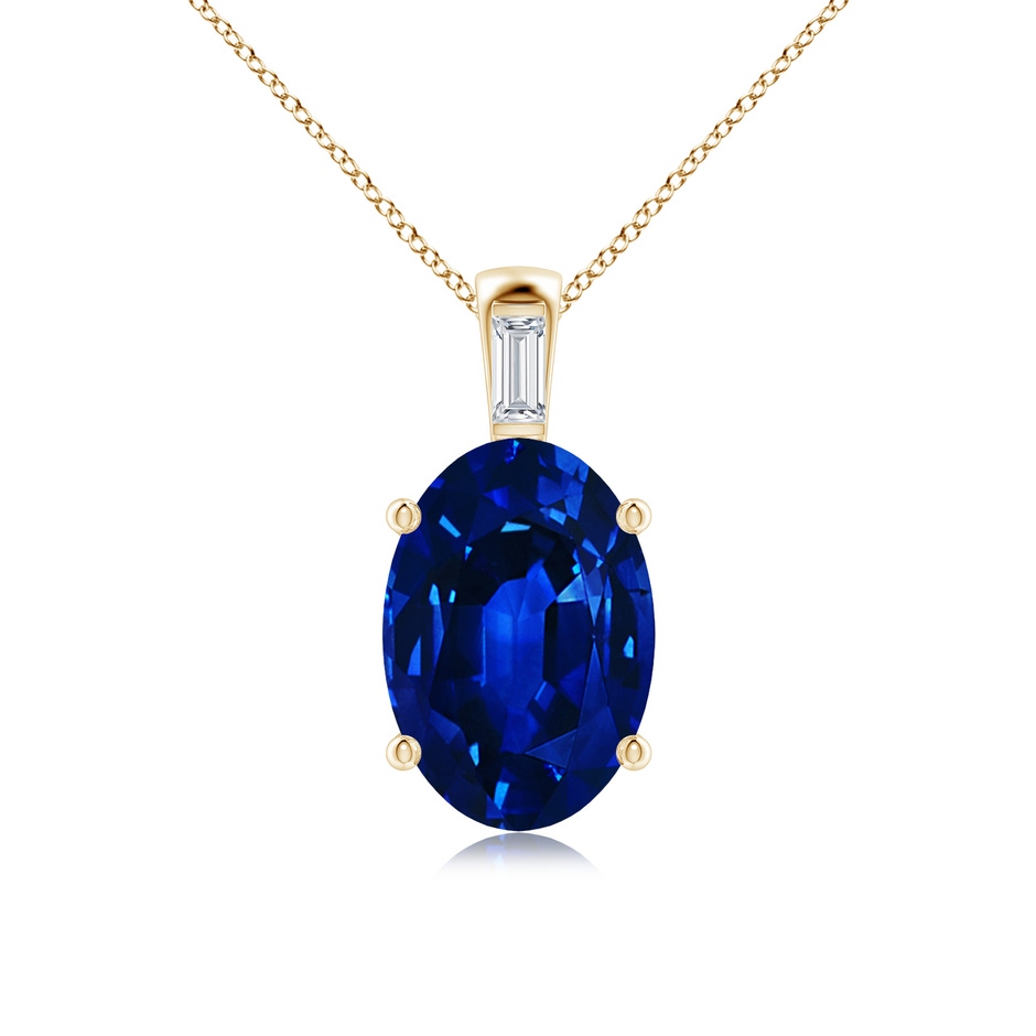 14x10mm Lab-Grown Oval Blue Sapphire Pendant with Baguette Diamond in Yellow Gold 