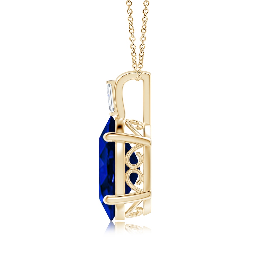 14x10mm Lab-Grown Oval Blue Sapphire Pendant with Baguette Diamond in Yellow Gold side 199