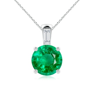 9mm AAA Round Emerald Pendant with Baguette Diamond in White Gold