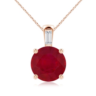 10mm AA Round Ruby Pendant with Baguette Diamond in Rose Gold