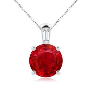 10mm AAA Round Ruby Pendant with Baguette Diamond in P950 Platinum