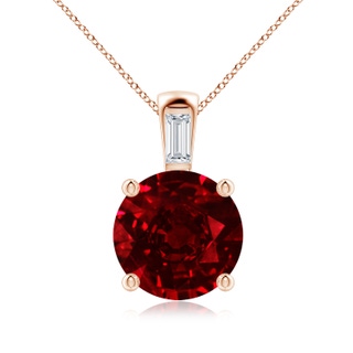 10mm AAAA Round Ruby Pendant with Baguette Diamond in Rose Gold