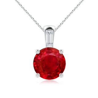 9mm AAA Round Ruby Pendant with Baguette Diamond in White Gold