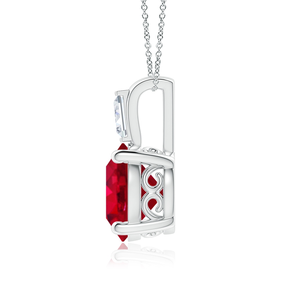 9mm AAA Round Ruby Pendant with Baguette Diamond in White Gold Side 199