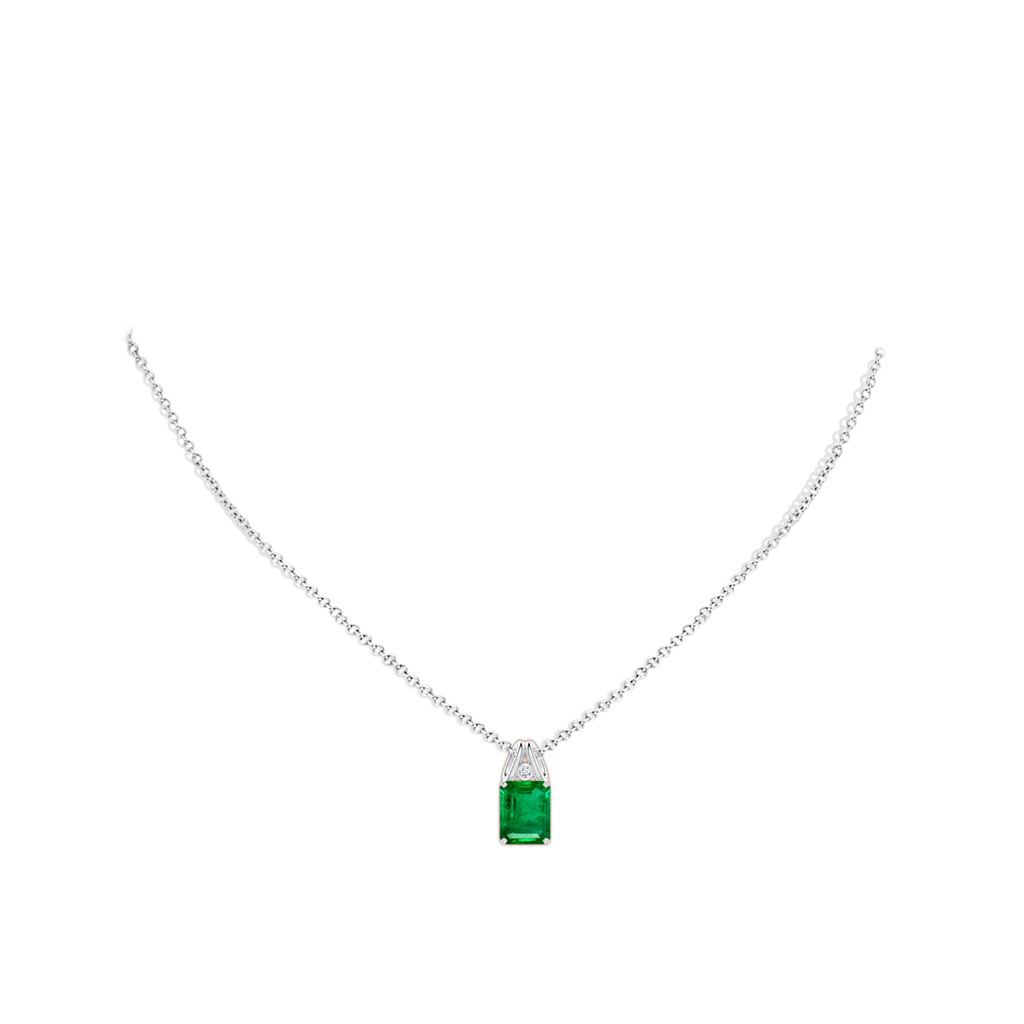 10x8mm AAA Emerald-Cut Emerald Pendant with Diamond in White Gold pen