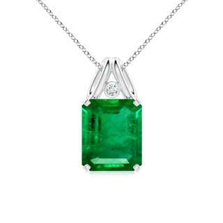 12x10mm AAA Emerald-Cut Emerald Pendant with Diamond in P950 Platinum