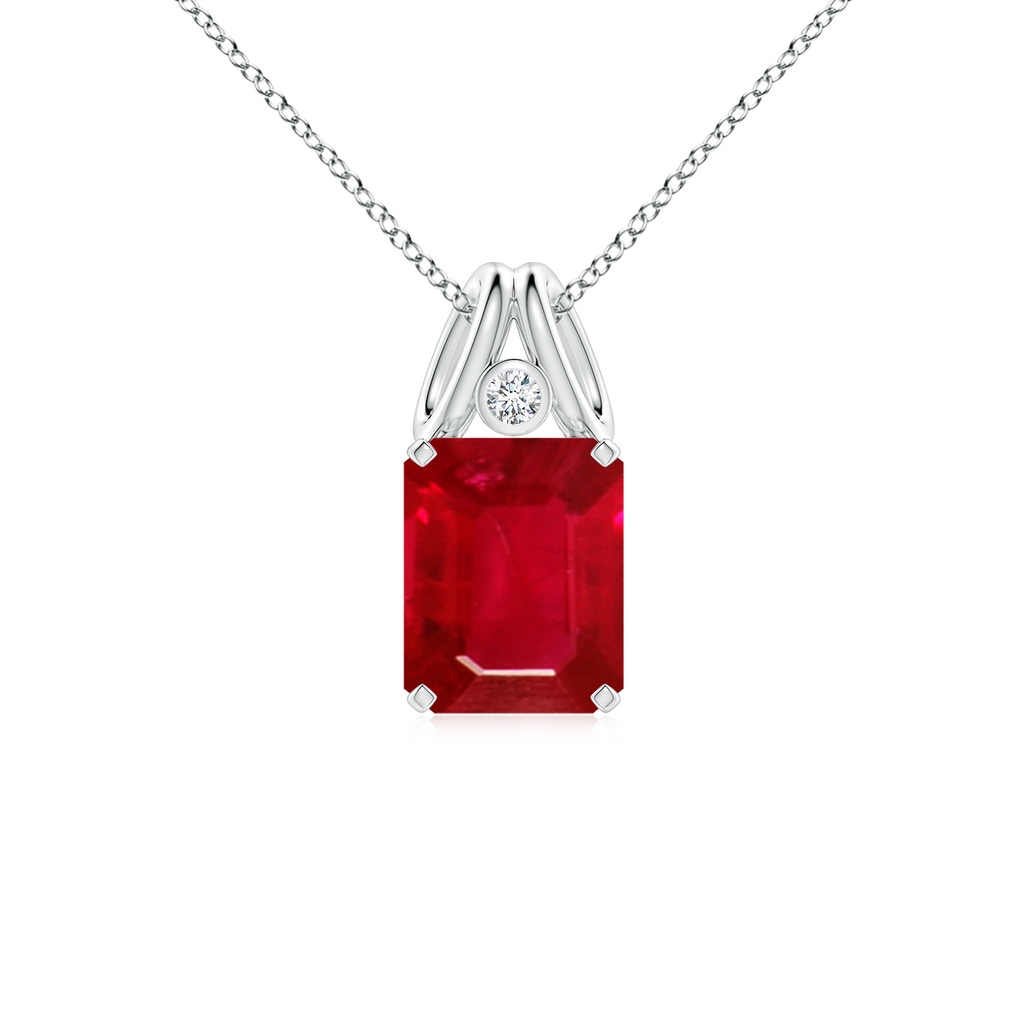 10x8mm AAA Emerald-Cut Ruby Pendant with Diamond in White Gold