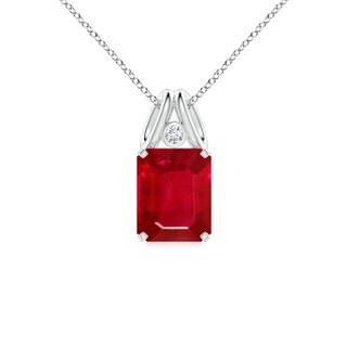 10x8mm AAA Emerald-Cut Ruby Pendant with Diamond in White Gold