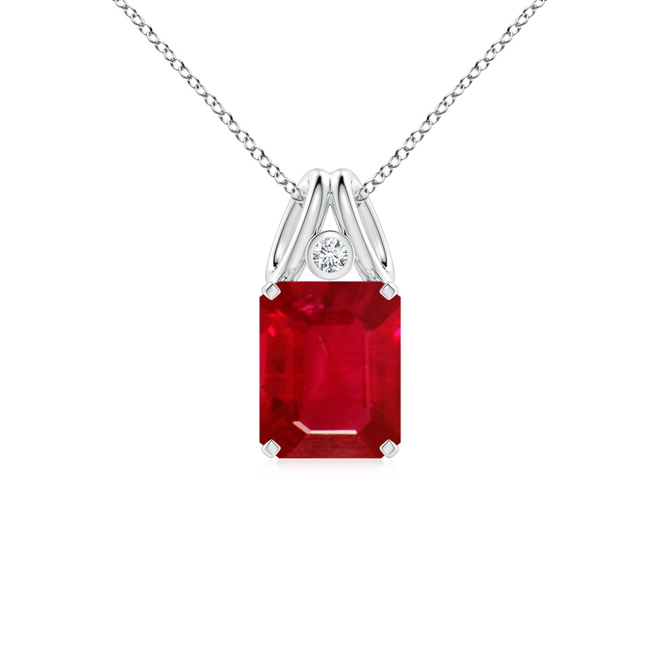 10x8mm AAA Emerald-Cut Ruby Pendant with Diamond in White Gold 