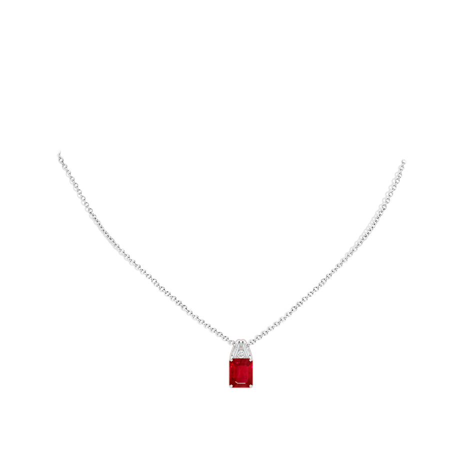 10x8mm AAA Emerald-Cut Ruby Pendant with Diamond in White Gold pen