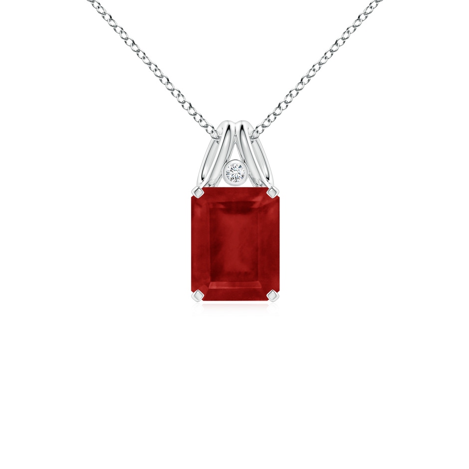 9x7mm AA Emerald-Cut Ruby Pendant with Diamond in White Gold 